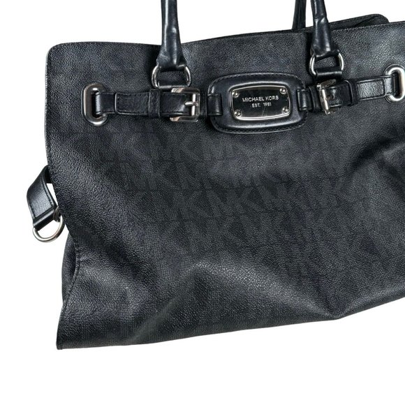 Michael Kors Black Gray MK Logo Hamilton Signature Tote Handbag Purse Authentic - Picture 5 of 16